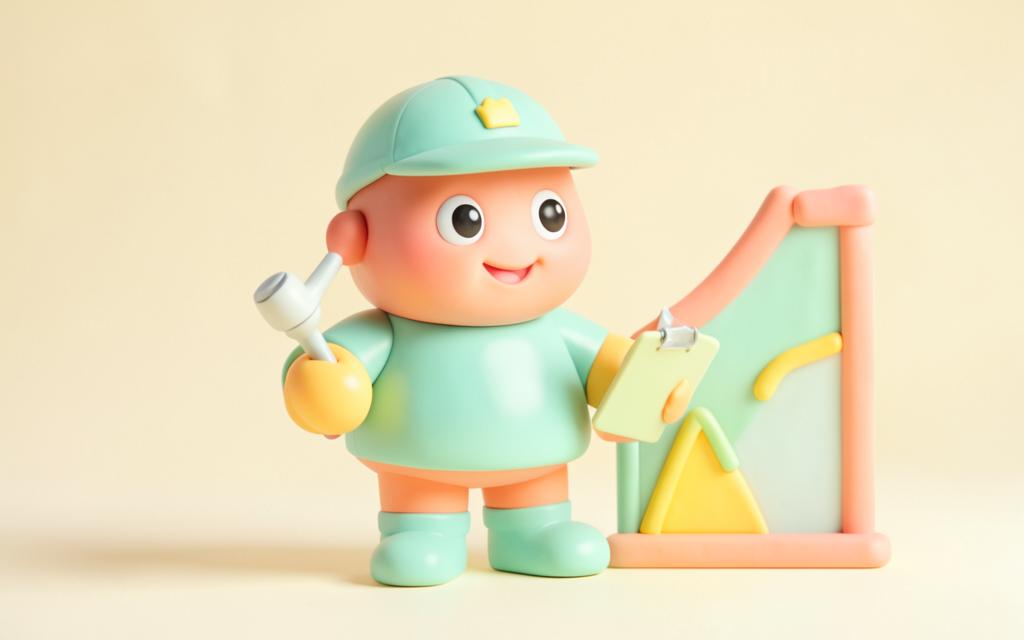Friendly clay coach character with a clipboard beside a rising chart