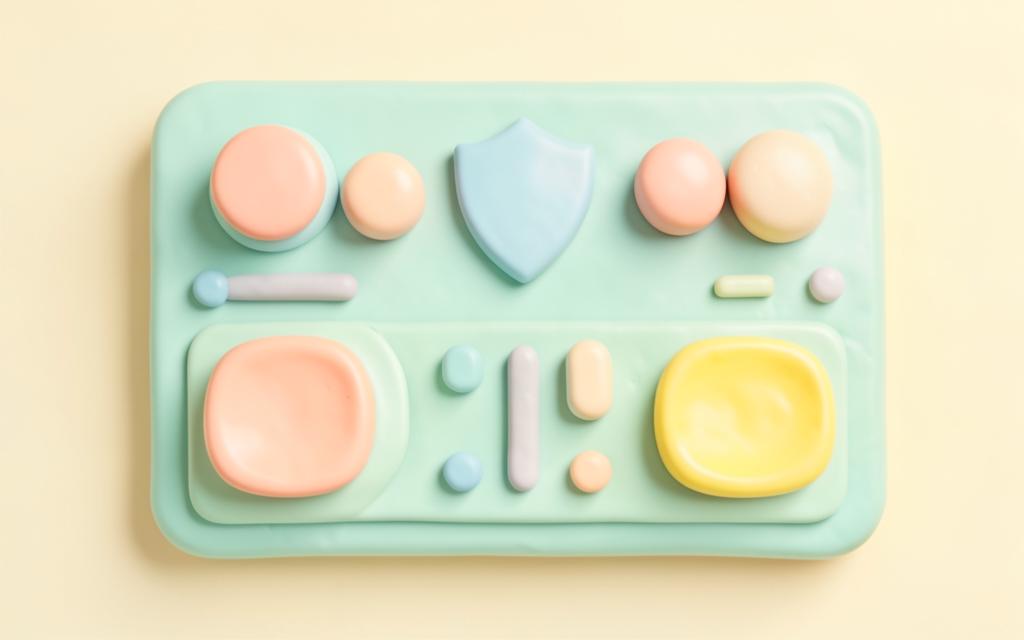 Pastel clay control panel with dials and switches