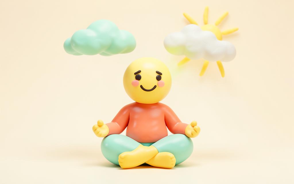 Pastel clay character breathing calmly beside a chart