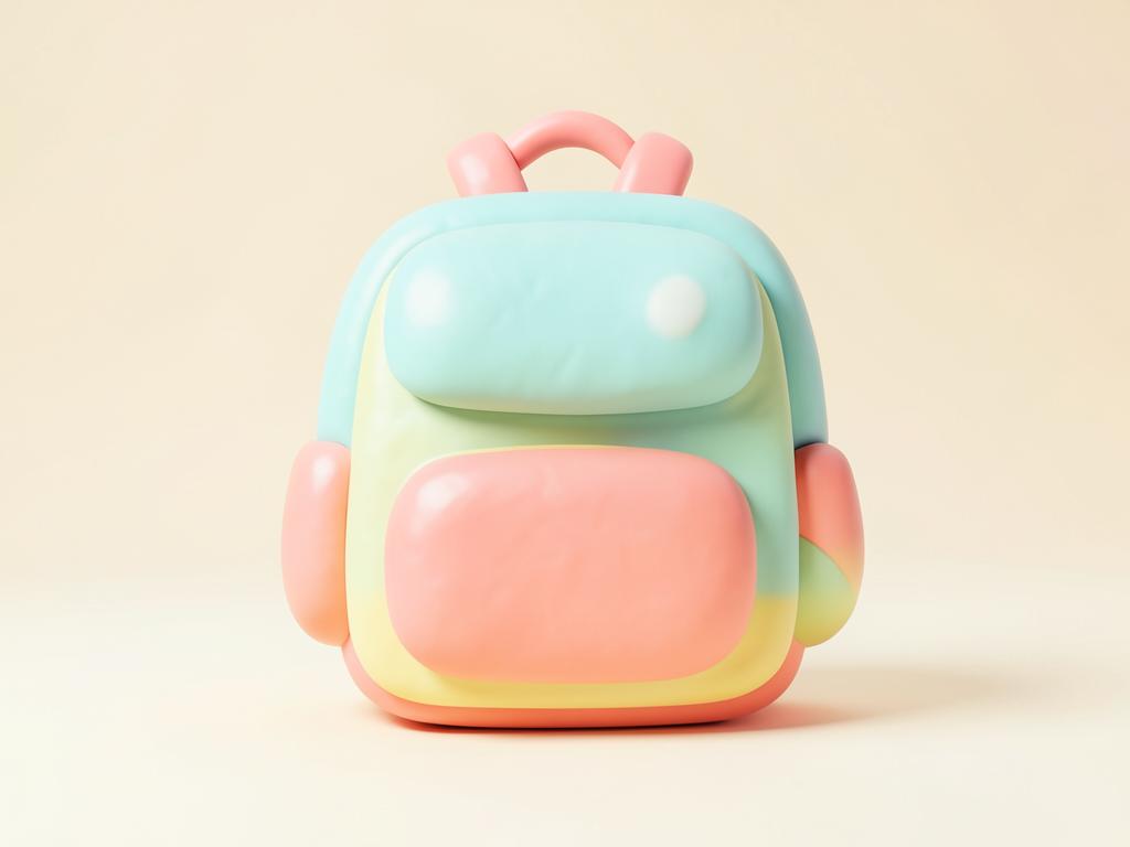 Pastel 3D illustration of a chunky child's backpack