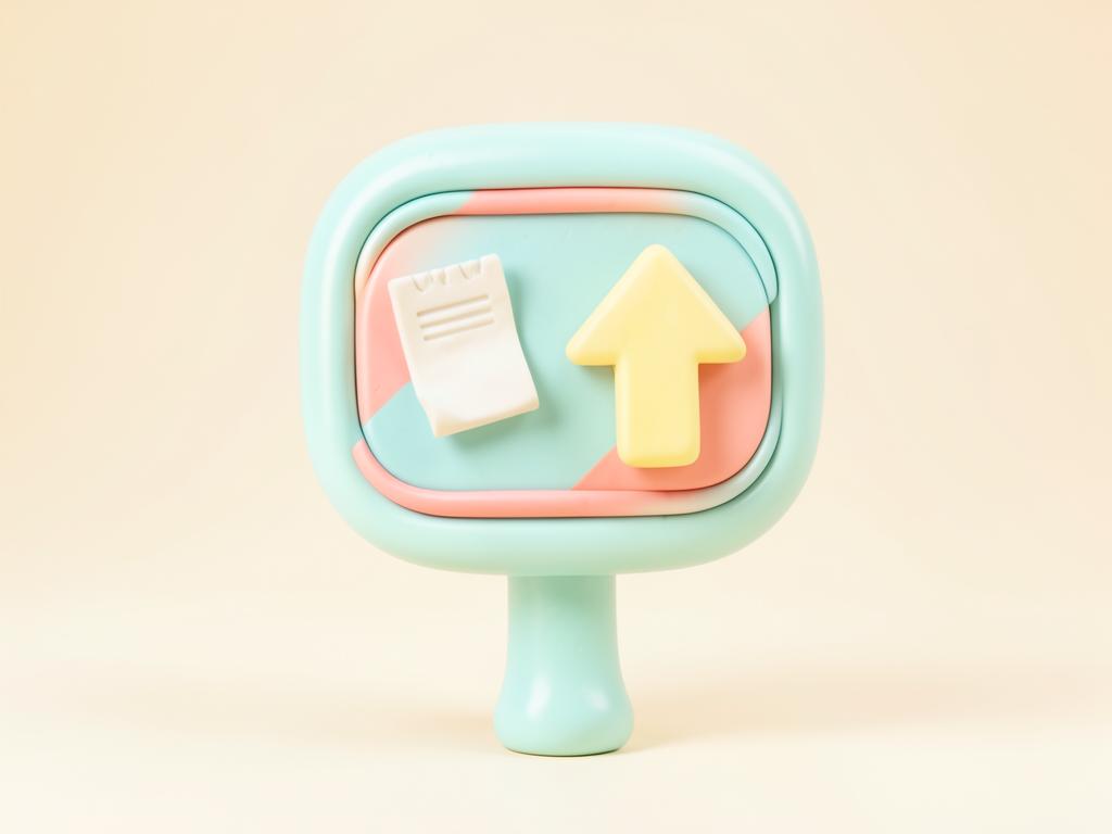 Pastel 3D illustration of a bus stop with a ticket and an up arrow