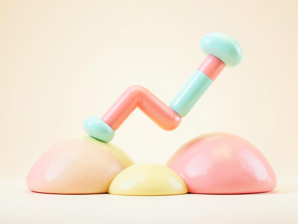 Pastel 3D illustration of hills with a zigzag path