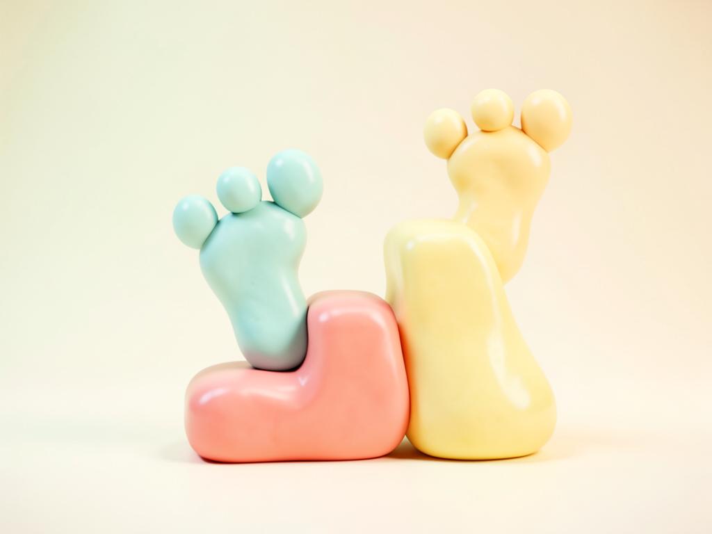 Pastel 3D illustration of footprints climbing like stairs