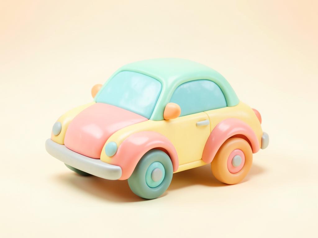 Pastel 3D illustration of a small toy car