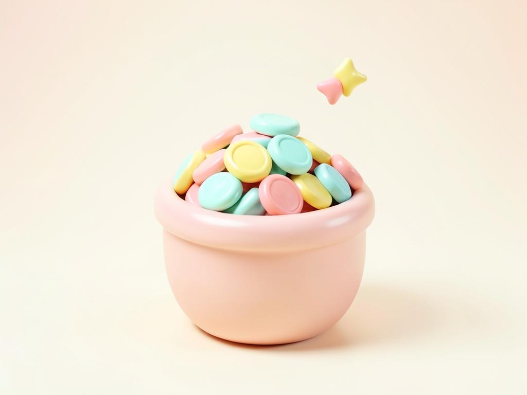 Pastel 3D illustration of a pot of shiny coins