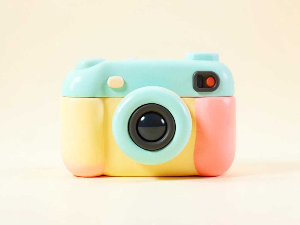 Pastel 3D illustration of a toy camera with a zoom lens