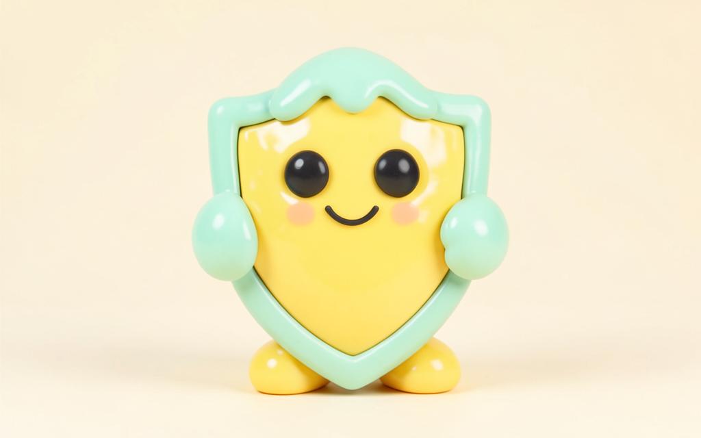 Friendly clay shield character with a smile
