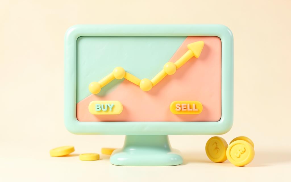 Clay computer screen showing a price chart with buy and sell buttons