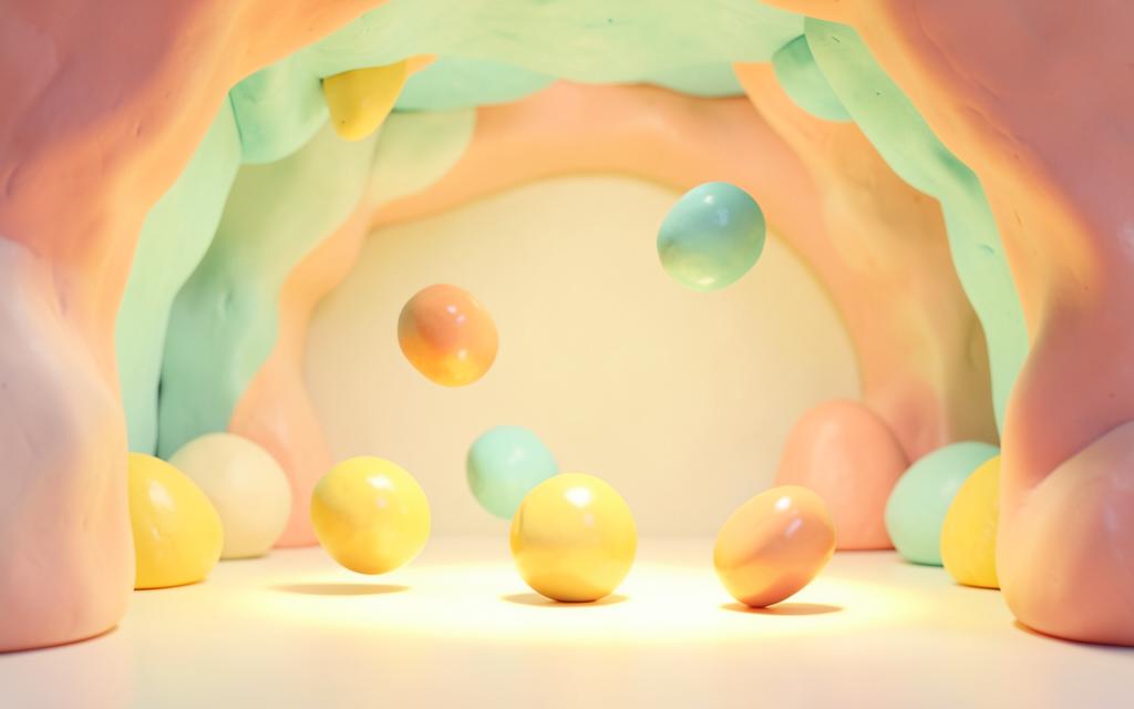 Pastel clay cave entrance glowing softly