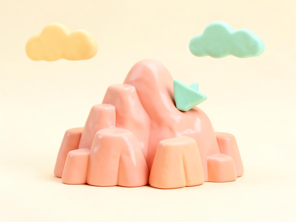 Pastel clay mountain path climbing to a summit